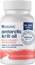 NativePath Antártico Krill Oil - Wild-Caught Omega 3 Krill Oil 500mg Softgels con EPA, DHA y Astaxanthin - Suplemento para Conjunto, Corazón, Cerebro e Inmunidad - 60 ct - No Fishy Aftertaste
