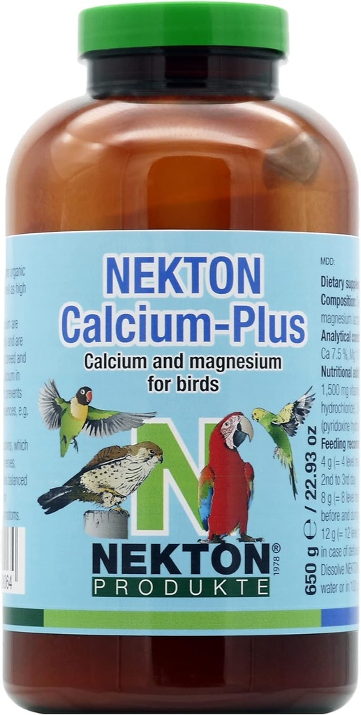 Calcio Nekton-Plus Calcio y Magnesio con vitaminas B para aves 650gm / 1.43Lb, blanco