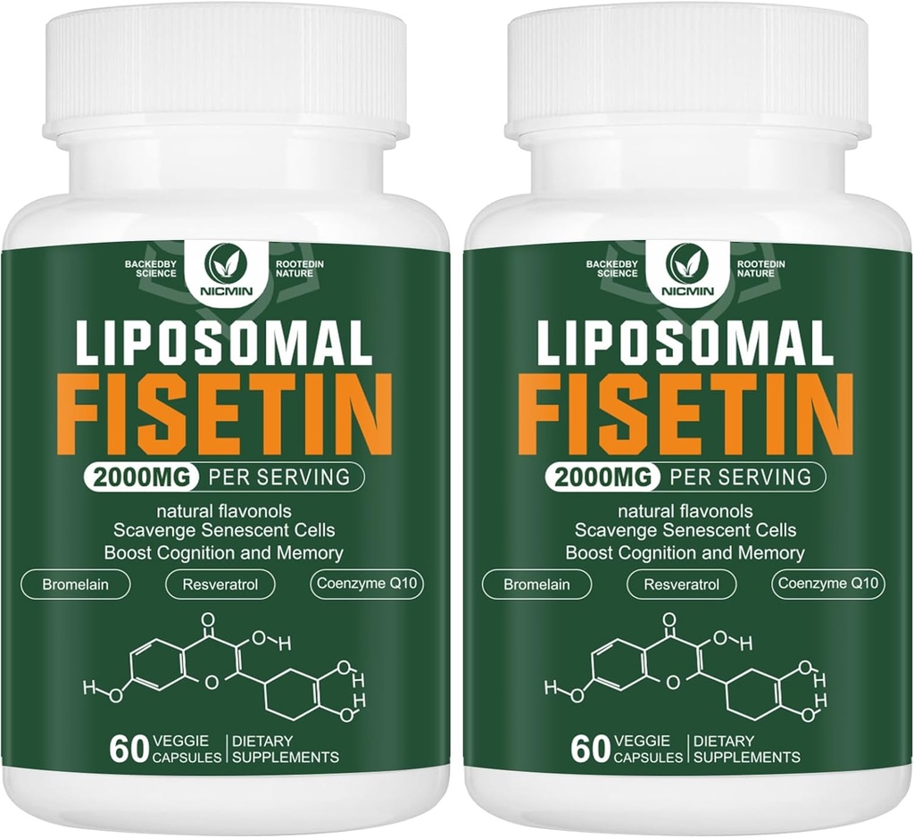Suplemento de Fisetina Liposomal, 2000MG, 98% Antioxidantes Pure Fisetin Polyphenols, con Quercetin, TMG y Resveratrol, para el envejecimiento saludable, soporte cognitivo, 120 cápsulas