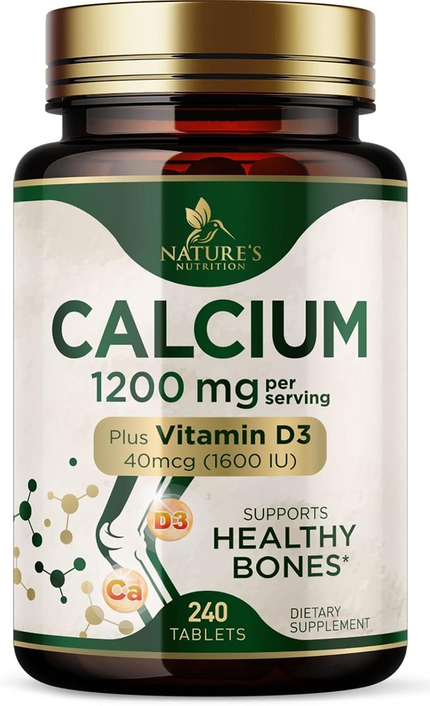 Calcium 1200 mg with Vitamin D3 - Bone Health Supplement, Vitamin D & Calcium Supplements for Women & Men - Bone Strength, Teeth & Immune Support, Nature's Calcium Pills, Bottled in USA - 240 Tablets