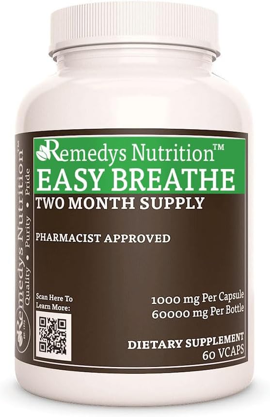Nutrición de Remedy Breathe fácil peru 1,000 mg, 60 cápsulas veganos suplemento dietético herbal proprio 