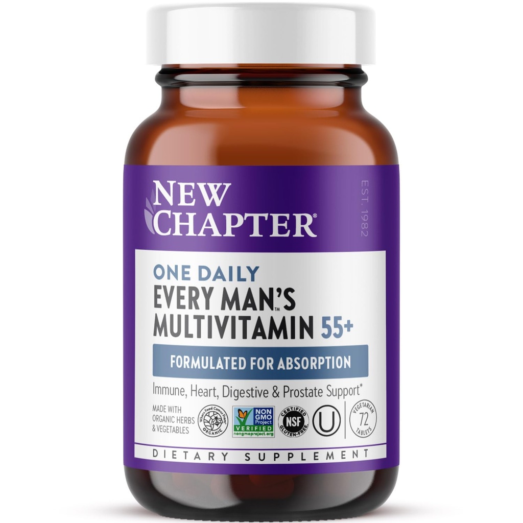 Nuevo Capítulo Multivitamínico Hombres 50 Plus para Cerebro, Corazón, Digestivo, Prostata &amp; Apoyo Inmunitario con 20+ Nutrientes + Astaxanthin - Todos los Hombres One Daily 55+, Gentle on The Stomach - 72 ct