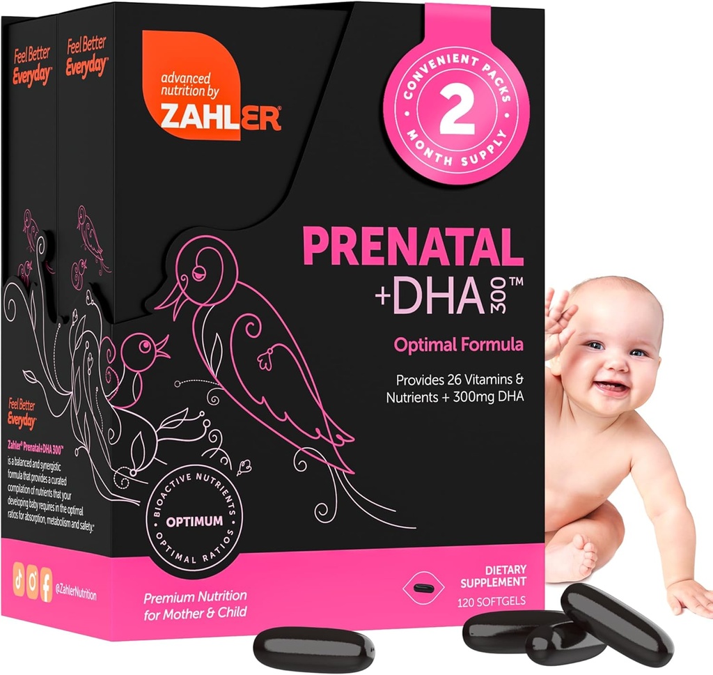 Vitamina prenatal de Zahler con DHA & Folate - DHA Suplementos &amp; Multivitamínicos prenatales para la madre y el niño - Kosher Prenatal DHA Vitaminas prenatales con Hierro, Softgeles Prenatales (120 Cuenta (Pack of 1))