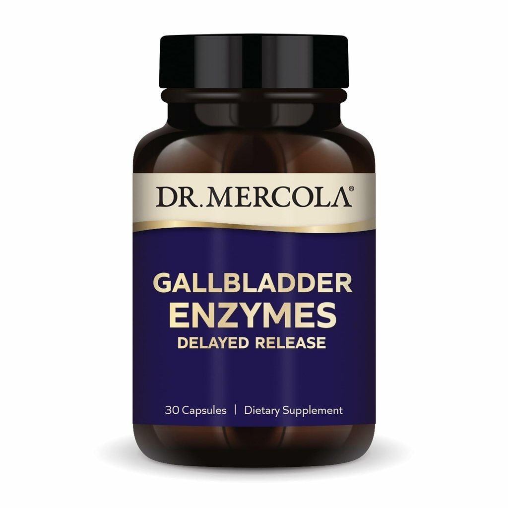 Dr. Mercola Gallbladder Enzymes - Gallbladder &amp; Digestive Health Support - Incluye Pancreatic Protease, Amylase & Lipase - Non-GMO, Gluten-Free &amp; Soy-Free - 30 Delayed Release Capsules (30 Servings)