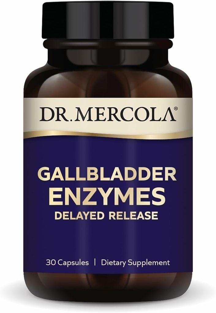 Dr. Mercola Gallbladder Enzymes - Gallbladder &amp; Digestive Health Support - Incluye Pancreatic Protease, Amylase & Lipase - Non-GMO, Gluten-Free &amp; Soy-Free - 30 Delayed Release Capsules (30 Servings)