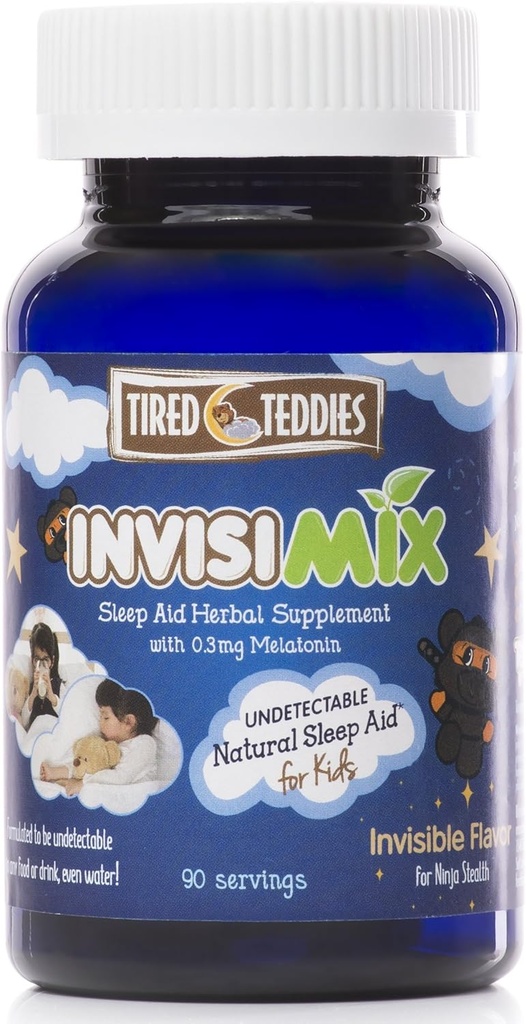 InvisiMix Melatonina de baja dosis 300 mcg - Mezcla líquida de polvo sin sabor para niños Edades 2+, 90 Servimientos