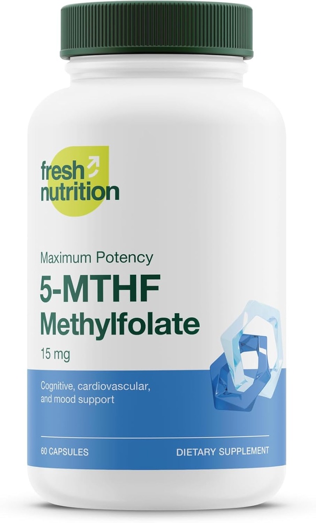 L Methylfolate 15mg - Maximum Potency - Active Vitamin B9 Superior Bioavailability - 5-MTHF Methyl Folate for Mood, Cognition, Immunity, Cardiovascular, Neurological, Reproductive Health - 60 cápsulas