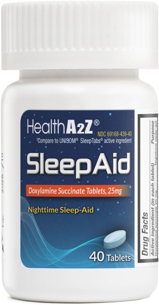 HealthA2Z® Sleep Aid ← Doxylamine Succinate 25mg ← Non Habit-Forming (40 Condes (Pack of 1))