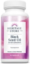 HERITAGE STORE Black Seed Oil Liquid Capsules 650mg, Nigella Sativa Oil Suplemento con Thymoquinone, Omega 3 6 9, Antioxidante, Colesterol, Digestivo, Conjunto &amp; Soporte Inmuno*, Vegan, 45 Serv, 90ct