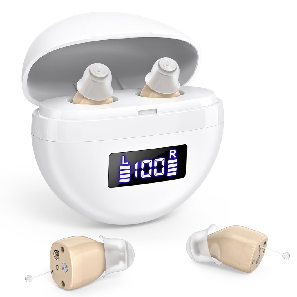 Rechargeable Hearing Aids for Seniors & Adults,Hearing Amplifiers with Noise Cancelling,Sound amplifier Volume Control,In Ear Digital Hearing Aid for Hearing Loss (Brown)