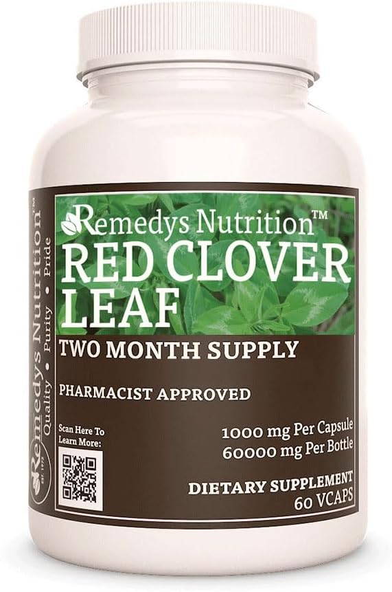 Nutrición de Remedy Red Clover Leaf tención 1,000 mg, 60 Vegan Capsules Herbal Suplemento dietético 