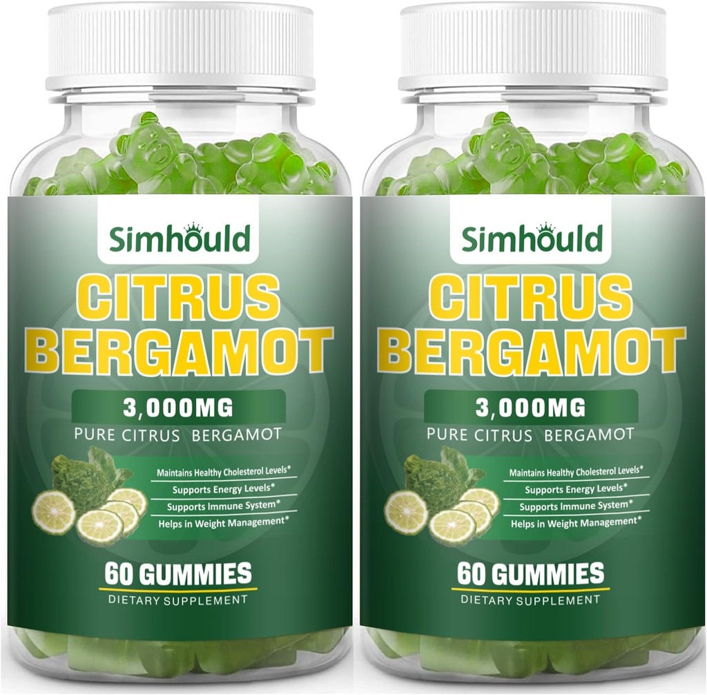 2 Pack Citrus Bergamot Gummies -3000MG Citrus Bergamot Extracto Cholesterol Suplemento de reducción para el soporte lmmune Healthy Anti-Aging, Hight Cholesterol Vegan Gummy 120 Cuentas Lime Flavor