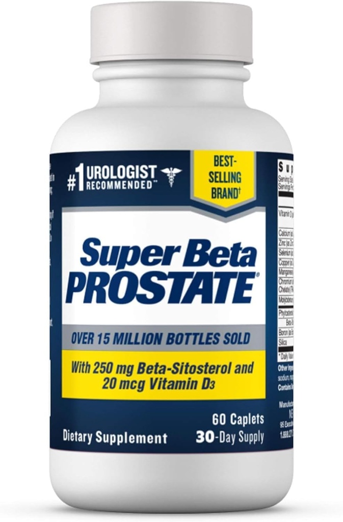 SUPER BETA PROSTATE Apoyo Suplemento para la Salud de los Hombres - Reducir los Viajes de Baño, Promocionar el sueño, Empezar mejor vejiga &amp; Prostata Saludable, Beta Sitosterol - 60 Cuenta (Pack of 1)