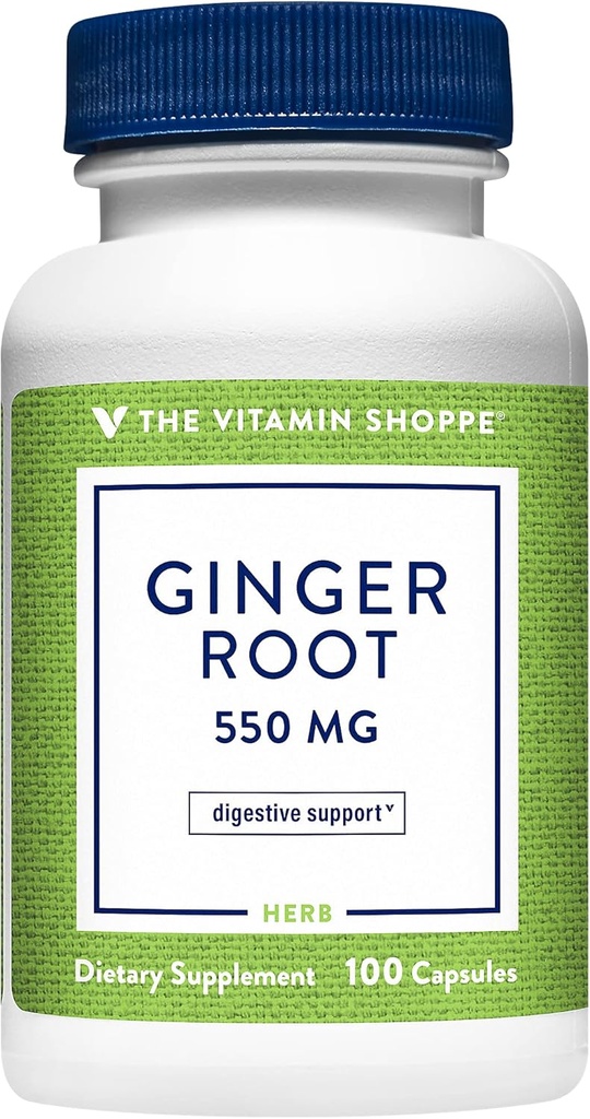 The Vitamin Shoppe Ginger Root 550MG, Whole Herb Supplement That Supports Digestion & Soothing (100 cápsulas)