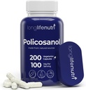 LongLifeNutri Policosanol 100mg - 200 cápsulas vegetarianas, suplemento natural de caña de azúcar para el colesterol equilibrado, suministro de 3 meses, no GMO, test de laboratorio, hecho en EE.UU.