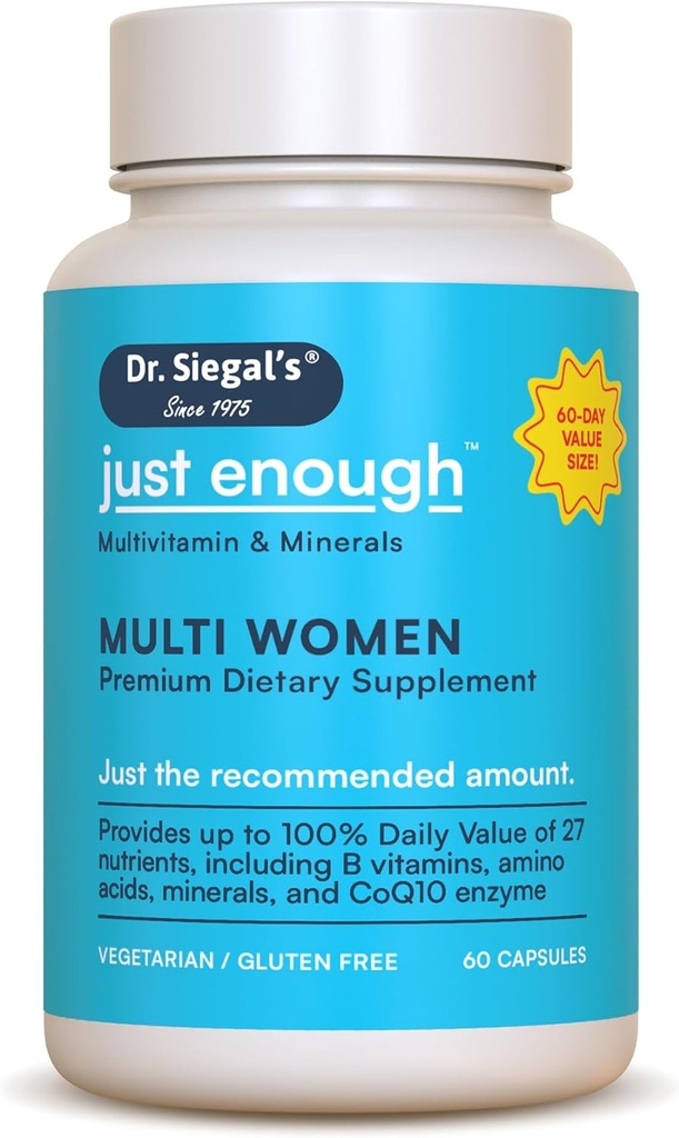 El Dr. Siegal es suficiente multivitamínico para mujeres - 60 cápsulas - 60 serviendo suplementos de salud para mujeres - Multivitamina vegetariana para mujeres - Multivitaminas para mujeres - Multivitaminas diarias de mujeres
