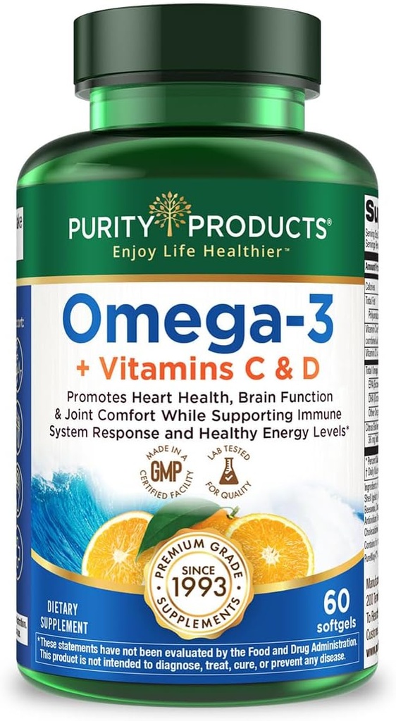 Productos de pureza - Omega-3 Plus Vitamina C &amp; D, 60 softgels