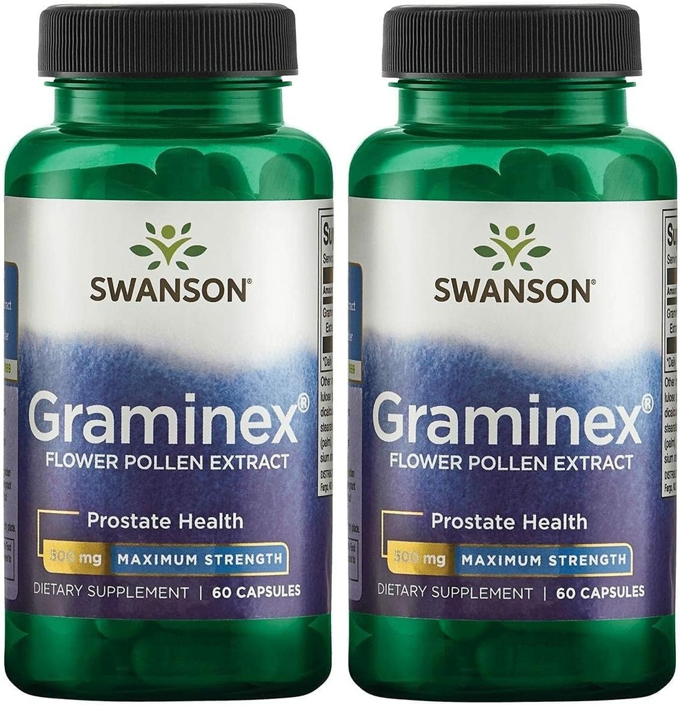 Swanson Extracto de Graminex de máxima resistencia - Apoyo a la salud de próstata, la función del tracto urinario y la salud del riñón - Mens Health Supplement - (60 cápsulas, 500 mg cada uno) (2 Pack)