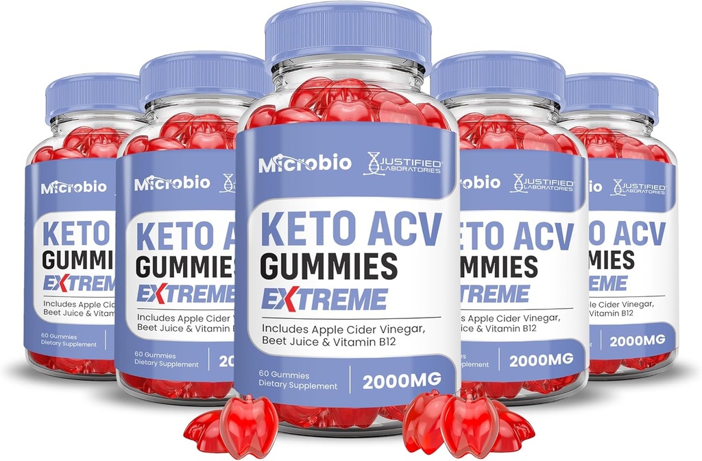 (5 Pack) Microbio Keto ACV Gummies Extreme 2000MG Micro Bio Keto Gummies Apple Sider Vinegar Formulado con Pomegranate Beet Juice Powder B12 Vegan Non GMO 300 Gummys