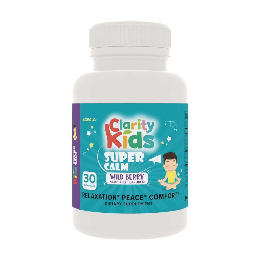 Clarity Kids Super Calm TEN Magnesium Chewable Vitamin for Children Comfort Focus and Relaxation TEN All Natural Calm Supplement with L-Theanine TEN USA Made TEN 30 Piece