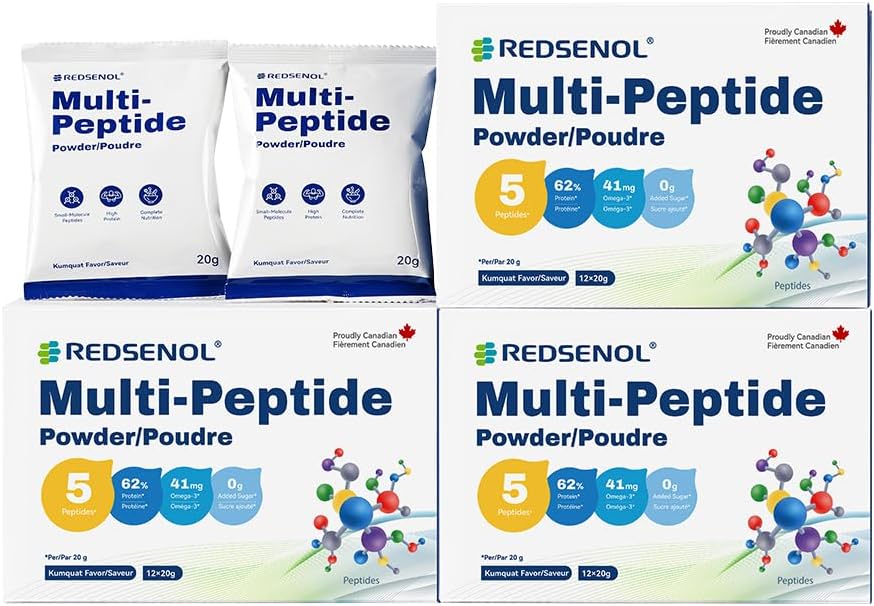 Multi-Peptide Powder, 5 Small-Molecule Protein Peptides: Soy, Ovalbumin, Whey, Sea Cucumber and Shiitake Peptides,100% Absorption, 62% Protein, Omega 3 &6, Vitamins & Minerals (3 Boxes)