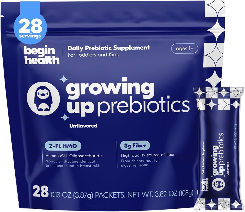 Comience la salud Creciendo Prebióticos para Niños 28-Packs ← Prebiótico Soluble Powder Stool Softeners y Digestive Gut Health Suplemento ideal para mezclar con niños Bebidas diarias y alimentos blandos - Desflavorado