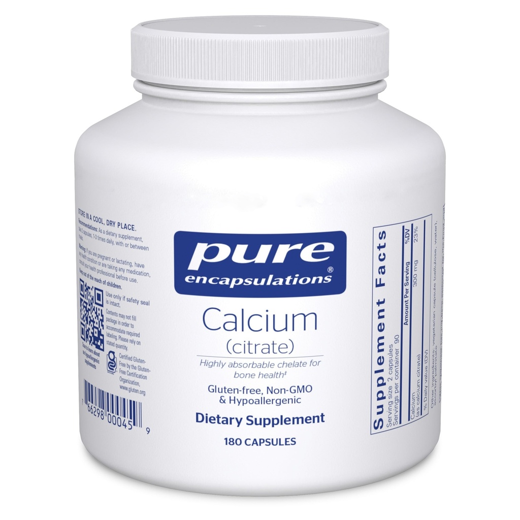 Pure Encapsulations Calcium (Citrate) - Suplemento para Bone, Teeth, Colon y Cardiovascular Health Support* - con Citrate Premium de Calcio - 180 Capsules