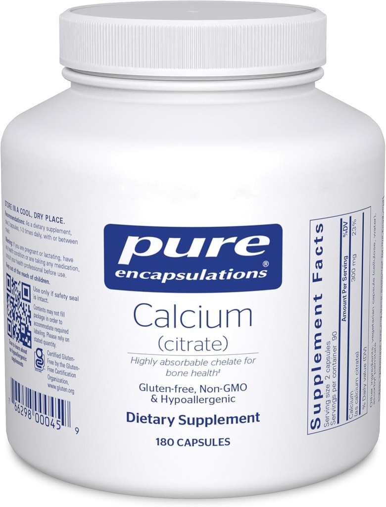 Pure Encapsulations Calcium (Citrate) - Suplemento para Bone, Teeth, Colon y Cardiovascular Health Support* - con Citrate Premium de Calcio - 180 Capsules