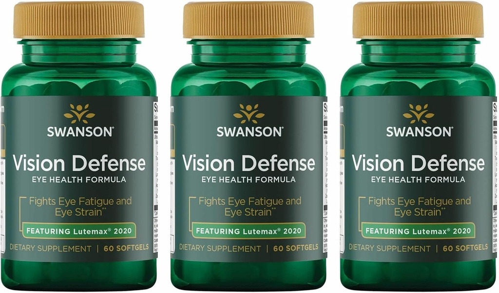 Swanson Vision Defense Antioxidant Vision Health Supplement Lutein Zeaxanthin Astaxanthin Broccoli Extracto Bilberry Extract 60 Softgels Sgels (3 Pack)