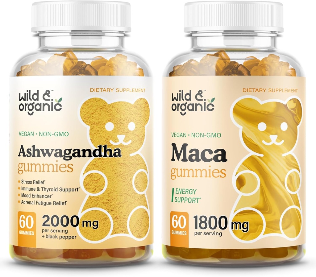 Wild &amp; Organic Ashwagandha Gummies &amp; Maca Root Gummies 60 Conde