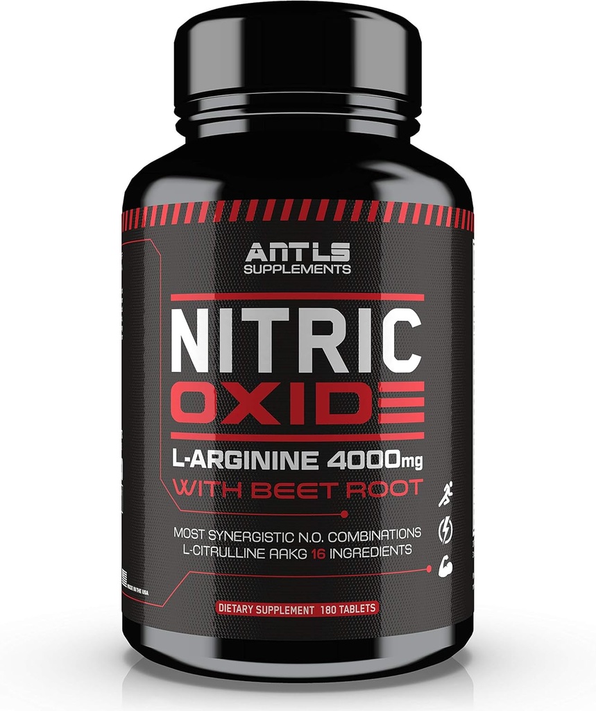 Nitric Oxide Suplemento Booster Complex L Arginine 4000mg,L Citrulline, AAKG,Beet Root,Pre Workout Pills,Muscle Bulider,Growth,Pumps,180 cápsulas