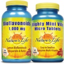 Vida de la Naturaleza Bioflavonoides Lemon 1000mg &amp; Mighty Mini Vite Bundle Immune &amp; General Health Support tención 250ct, 240ct