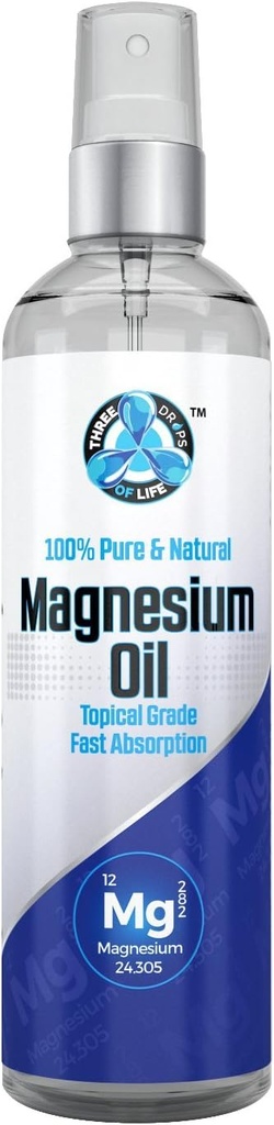 Puro aceite de magnesio - Grande 8 fl oz, USP Grade, Puro 100% Todo Natural, Fuente Directamente del fondo de Zechstein en los Países Bajos, No Añadido Minerales, Distribuidor Oficial de Zechstein Dentro