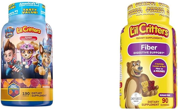 L'il Critters Paw Patrol Gummy Vites Multivitamínico para niños, 190 Gummies y L'il Critters Fiber Gummy Suplemento para niños, 90 Gummies