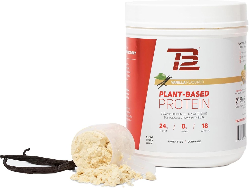 TB12 Pólvora de proteínas de origen vegetal, Pía Proteína de origen sostenible, vainilla, vegano, 1g de carbohidratos netos, no transgénico, libre de lácteos, libre de azúcar (18 piezas / 1,26 libras)