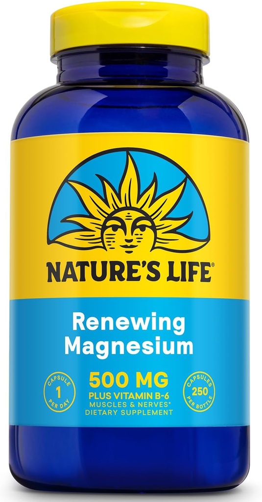 Natures Life Renewing Magnesium 500 mg - Citrate, Malate, Oxide Plus Vitamina B-6 - Muscles and Nerves Support - Lab Verified (250 Servings, 250 VegCaps)