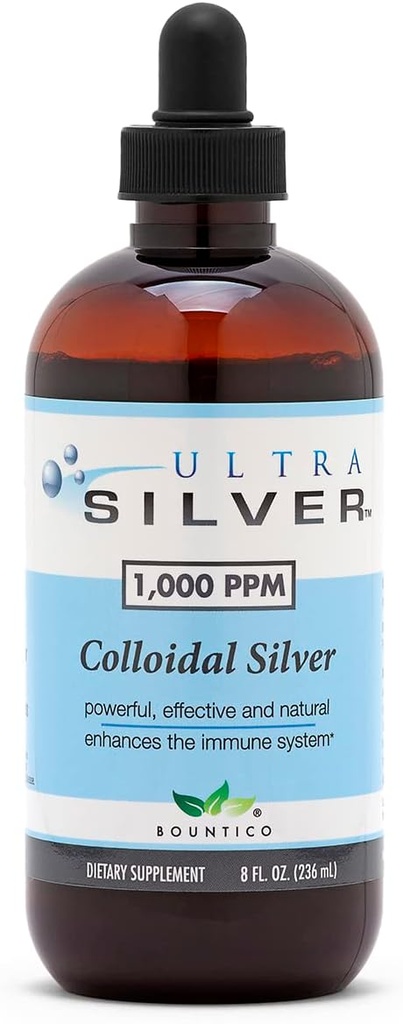Ultra Silver® Colloidal Silver tención 1000 PPM, 8 Oz (236mL) vivieron Suplemento Mineral Silencio Verdadero Plata Colloidal - con Dropper