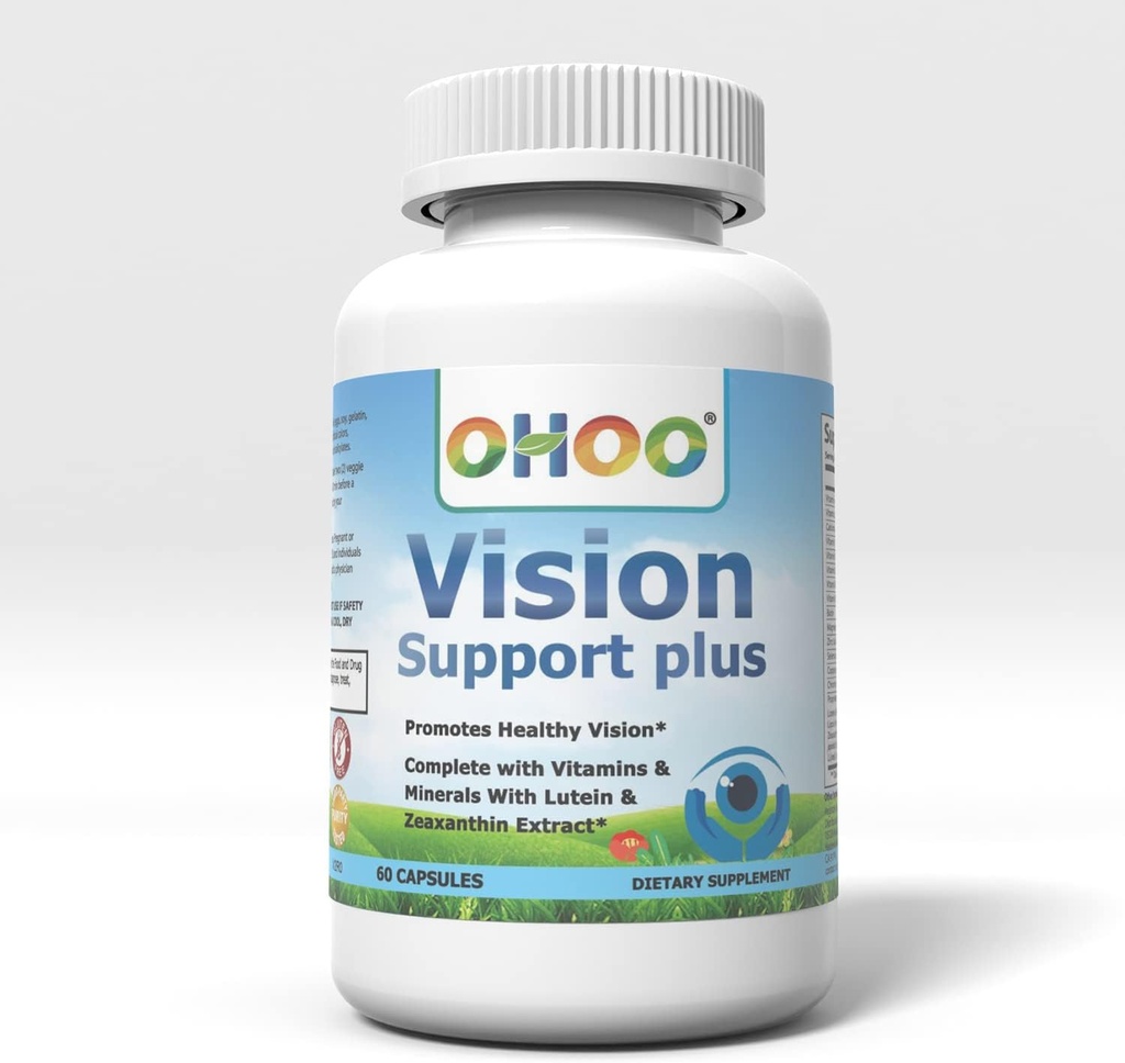 OHOO Vision Support Plus Supplement - with Lutein " Zeaxanthin- Supports Healthy Vision, Made in The USA- 60 Capsules