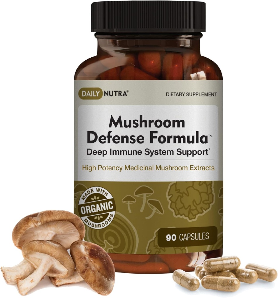 DailyNutra Mushroom Defense Fórmula - Immune Support Suplemento ← Setas orgánicas, Agua caliente extraída - Reishi, Chaga, Maitake, Shiitake & Turquía Tail (90 cápsulas)