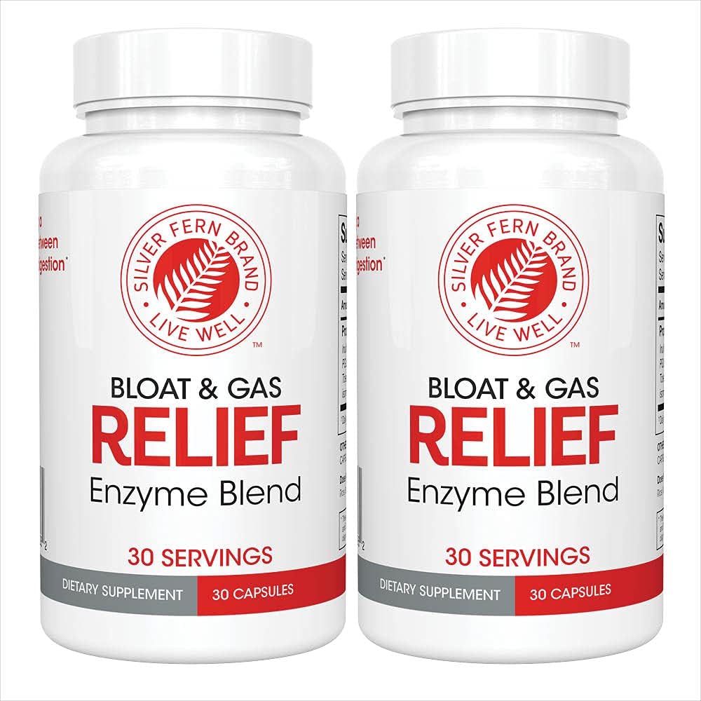 Silver Fern Bloat &amp; Gas Relief Digestive Enzyme Blend - 2 Bottles = 60 Servings - FODMAP &amp; Bloating Digestion Suplemento con Tolerase L, Pectinase &amp; Más (2 Botellas)
