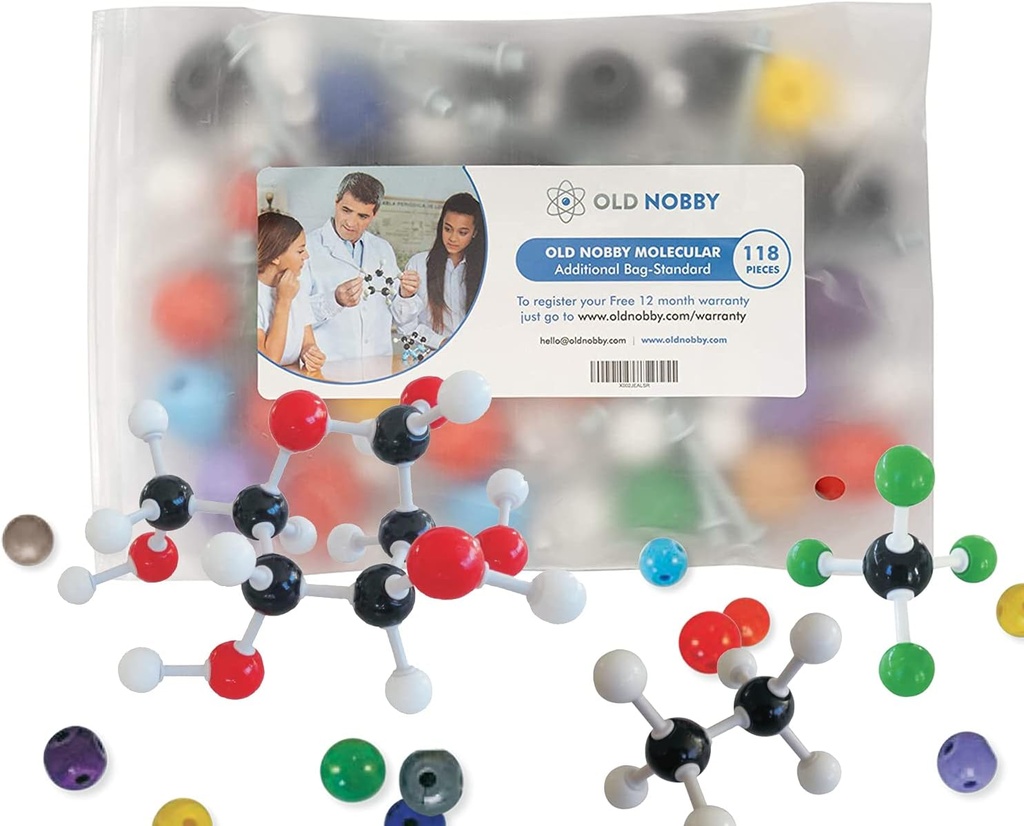 Antiguo Nobby 118-Piece Kit de Modelo Molecular de Química Complementaria - Construir Estructuras 3D para el Estudio, la Enseñanza y el Uso del laboratorio - Atomes Durables y Bonos, Fácil montaje con Casos de Almacenamiento Portable