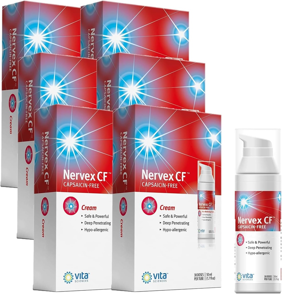 Vita Sciences Nervex CF Neuropathy Relief for Hands and Feet - Powerful Cream Formula for Burning, Tingling, Numbness - with Arnica, B12, B1, B5, B6, E, MSM, Aloe, and Coconut Oil Base - Pack of 6
