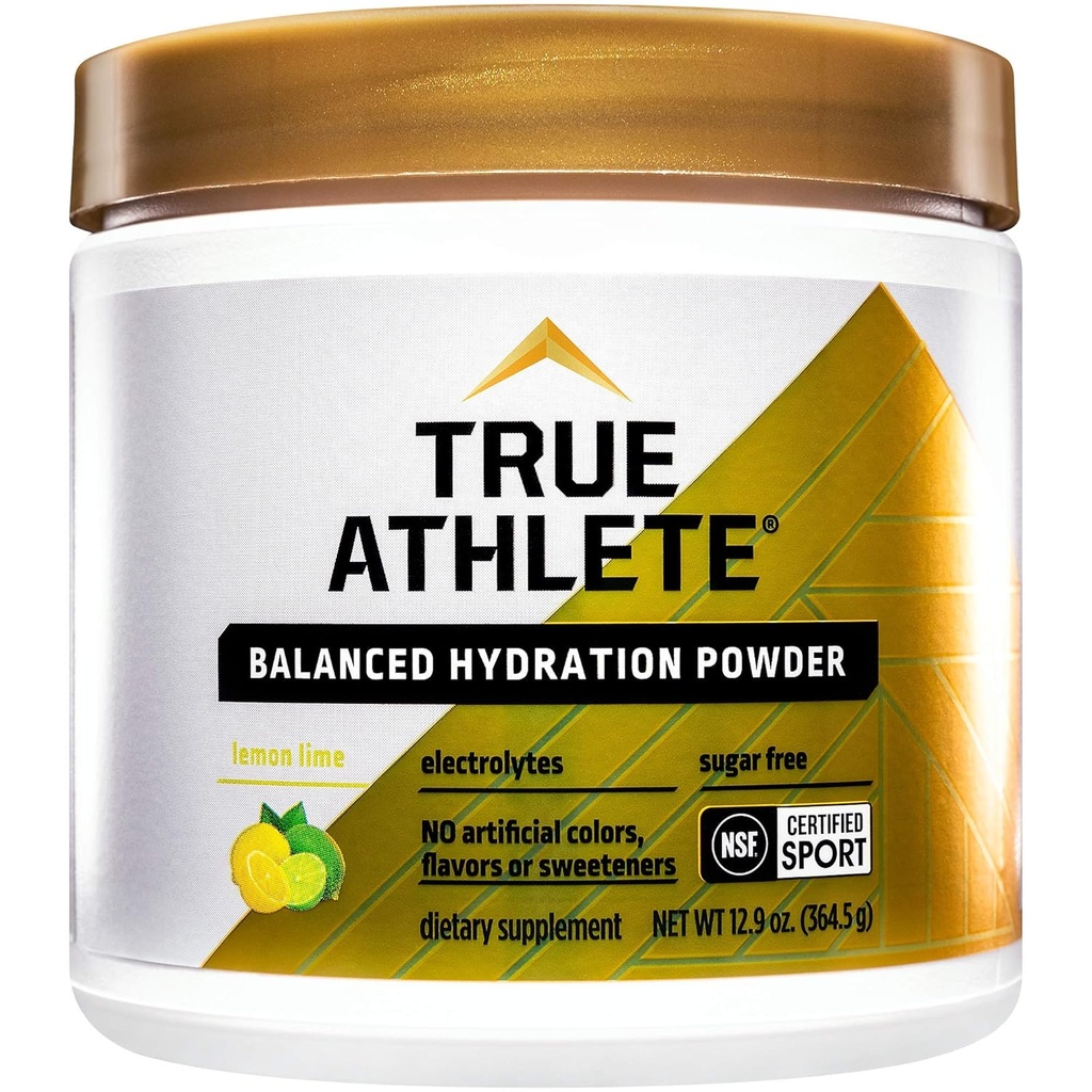 True Athlete Balanced Hydration Powder, Lemon Lime Flavor, promueve la hidratación antes del ejercicio, fácil de mezclar, NSF certificado para el deporte (12.86 Ounces Powder)