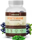 Desenmascarado Premium de León Orgánico Mane Mushroom Gummies, Blue Raz Flavored, 60 cerdas suaves