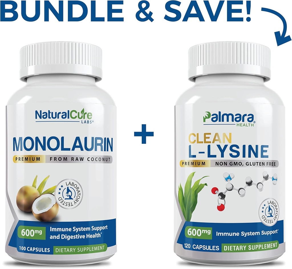 Natural Cure Labs Bundle: Premium Monolaurin 600mg + Limpio L-Lysine 600mg