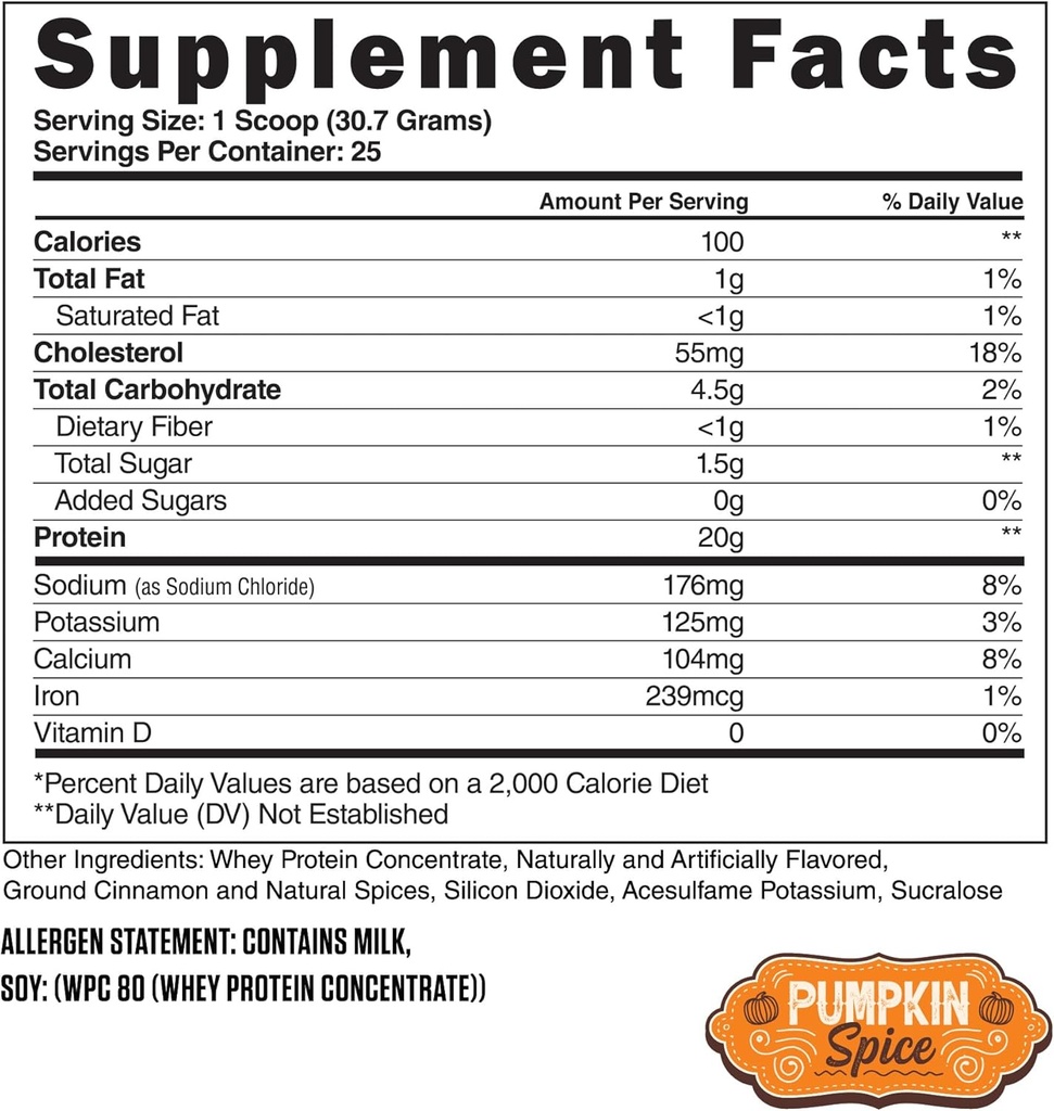 Steel Supplements Whey-Pro | 100% Pure Whey Protein Powder for Men and Women | Pumpkin Spice | Muscle Gain & Lean Muscle Recovery | Gluten Free | 1.65 lbs | BCAA 5g | Non-GMO | 25 Servings