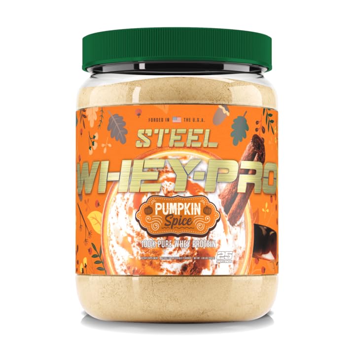 Steel Supplements Whey-Pro | 100% Pure Whey Protein Powder for Men and Women | Pumpkin Spice | Muscle Gain & Lean Muscle Recovery | Gluten Free | 1.65 lbs | BCAA 5g | Non-GMO | 25 Servings