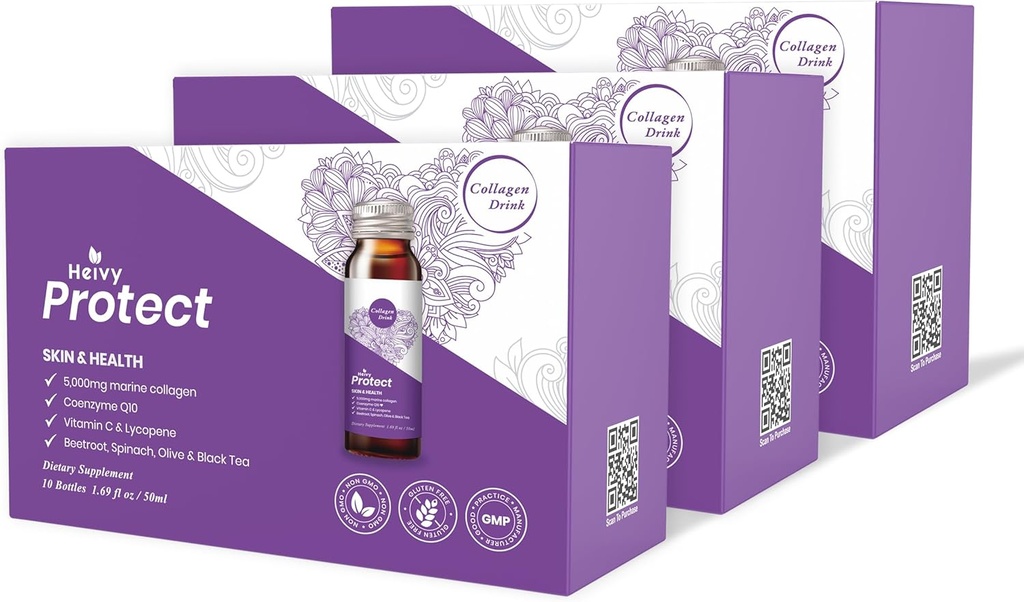 Heivy Liquid Collagen, Collagen Drink, Marine Collagen, Collagen Liquid for Women for Energy Booster, Antioxidantes, Detoxify, 1.69 Fl Oz (Pack of 30), Collagen Drink for Protecting