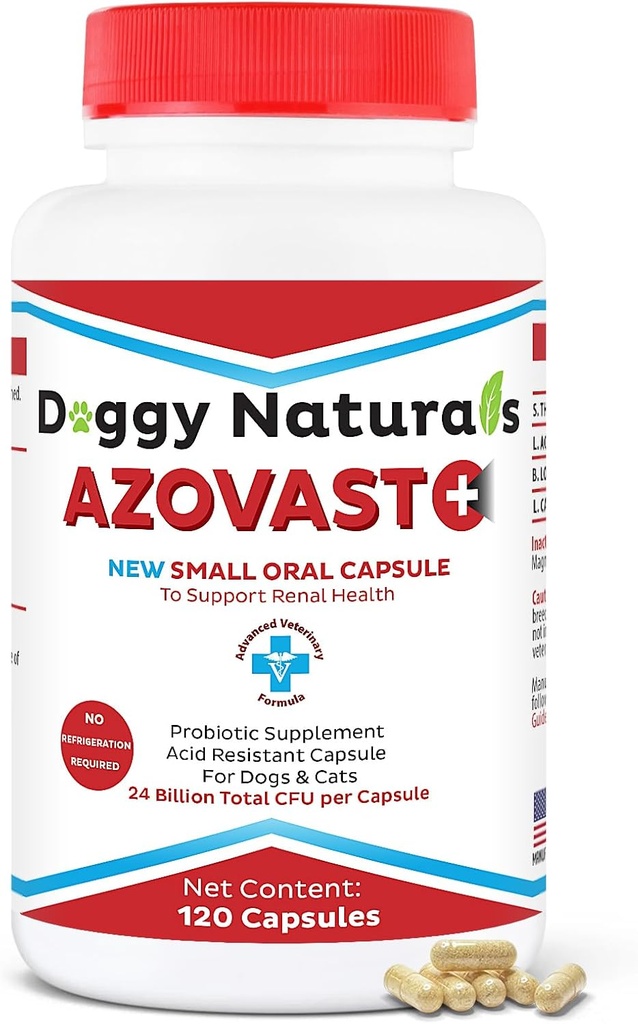 Azovast Plus Kidney Health Supplement for Dogs & Cats, 120ct - NO Refrigeration required - Help Support Kidney Function " Geage Renal Toxins - Renal Care Supplement Capsule (U.S.A) (120 Caps)