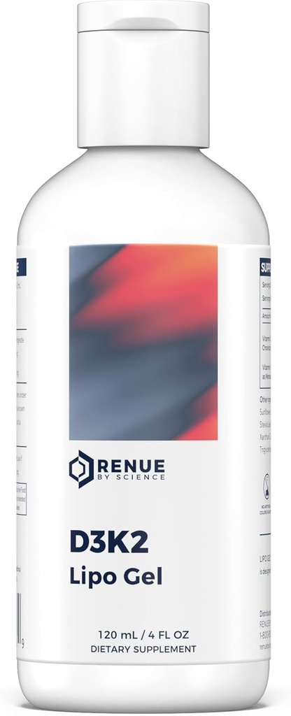Renue By Science Vitamin D3 K2 Gel TEN High Strength Liposomal D3 K2 Supplement TEN 120ml Vitamina D K2 Gel - 2500IU Vitamina D3 & 200mcg Vitamina K2 per Serving Silencio No GMO &amp; Allergen Free TEN Made in The USA